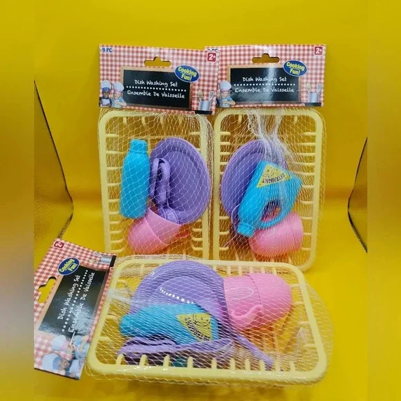 3 Dish Washing Kitchen 10 Piece Sets Dishes Pretend Play Fun Playset Drainer - Picture 1 of 1